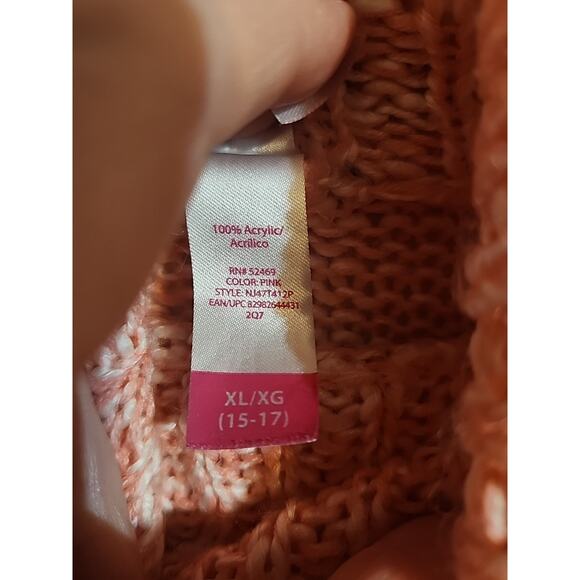 No Boundaries Knit Tunic Sweater Pink White Marble Juniors XL (15-17) Cowl Neck - Picture 4 of 5